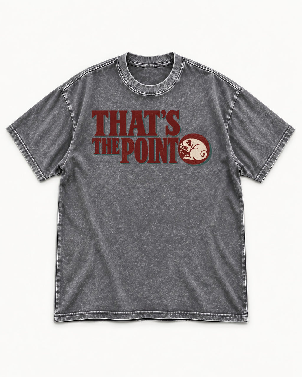 Pug's the Point Washed Tee in Gray, flat lay product photo