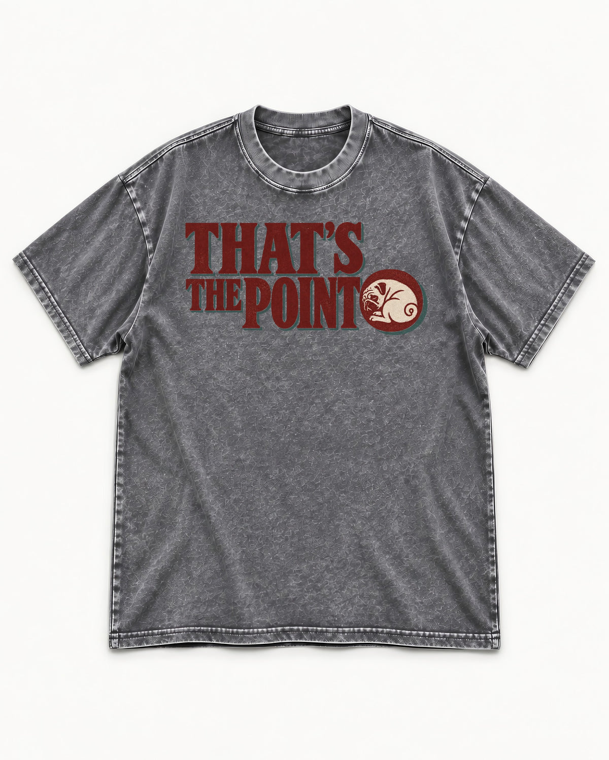 Pug's the Point Washed Tee in Gray, flat lay product photo