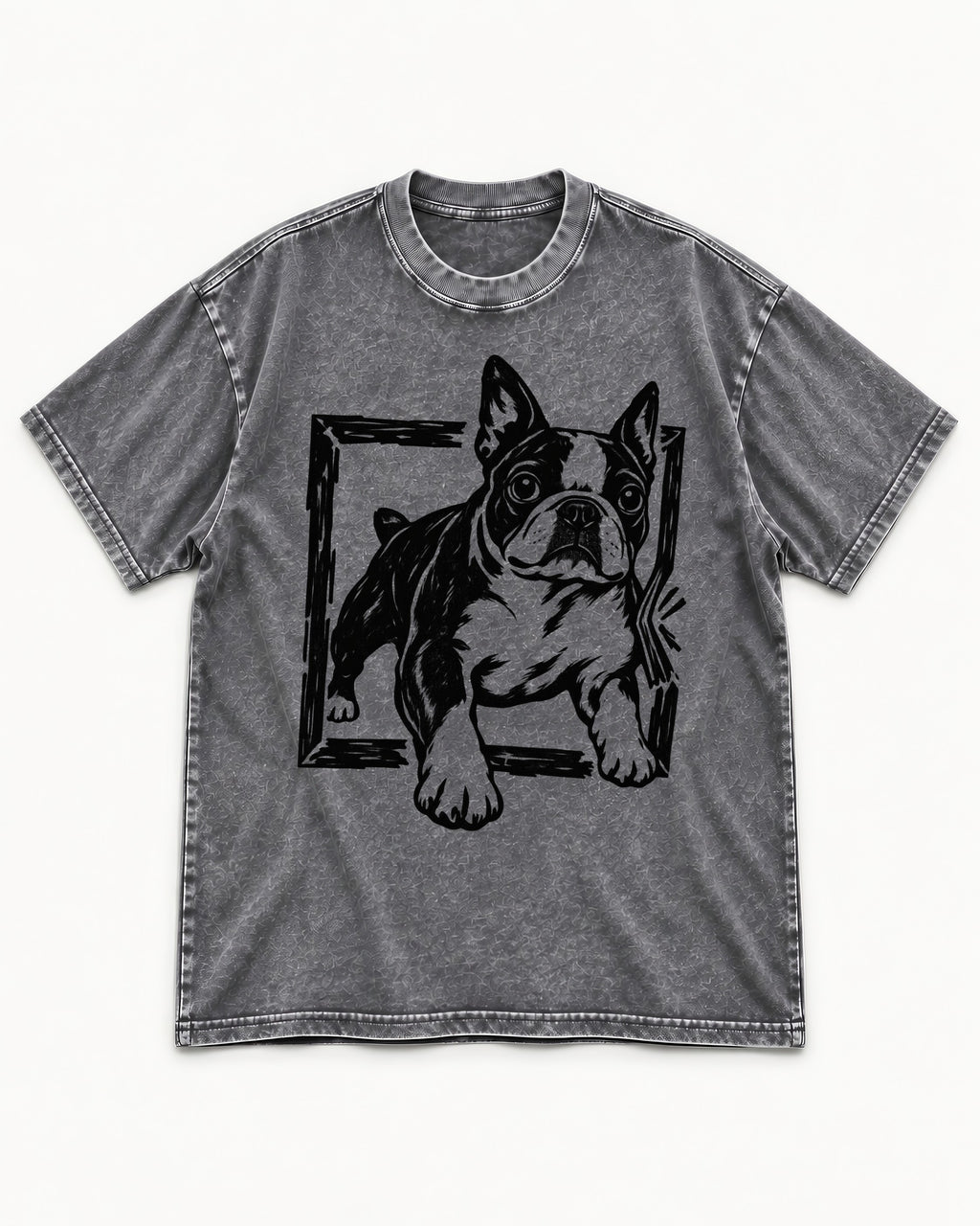 Boston Terrier Unstoppable Washed Tee in Gray, flat lay product photo