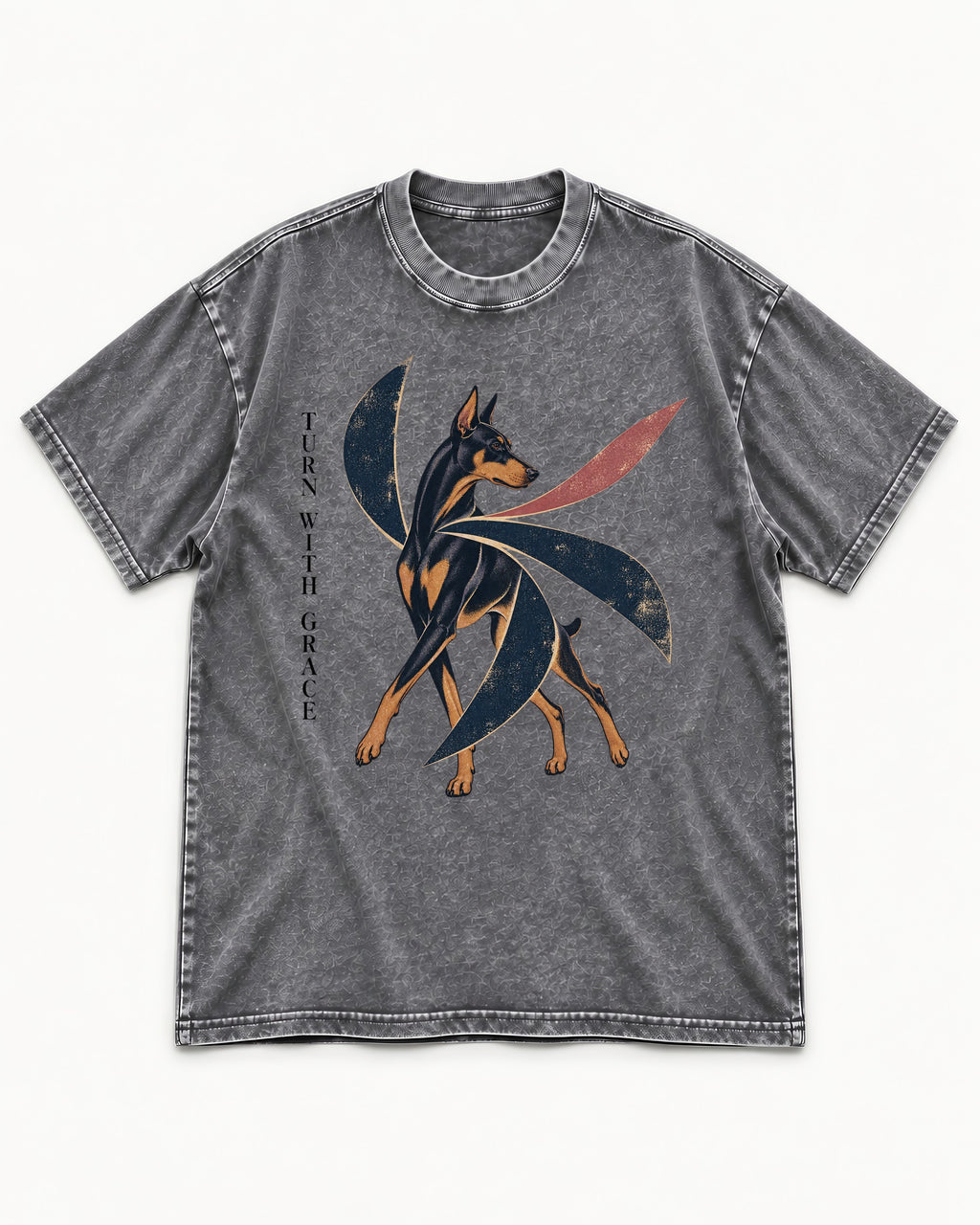 Turn with Doberman Grace Washed Tee in Gray, flat lay product photo