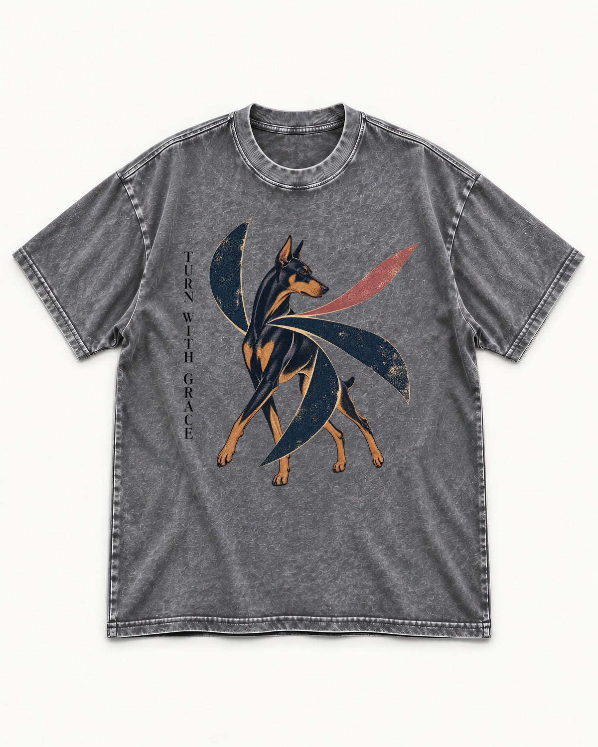 Turn with Doberman Grace Washed Tee in Gray, flat lay product photo