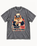 Pomeranian I Want You to Bring Better Energy Uncle Sam Graphic Washed Tee in Gray, flat lay product photo