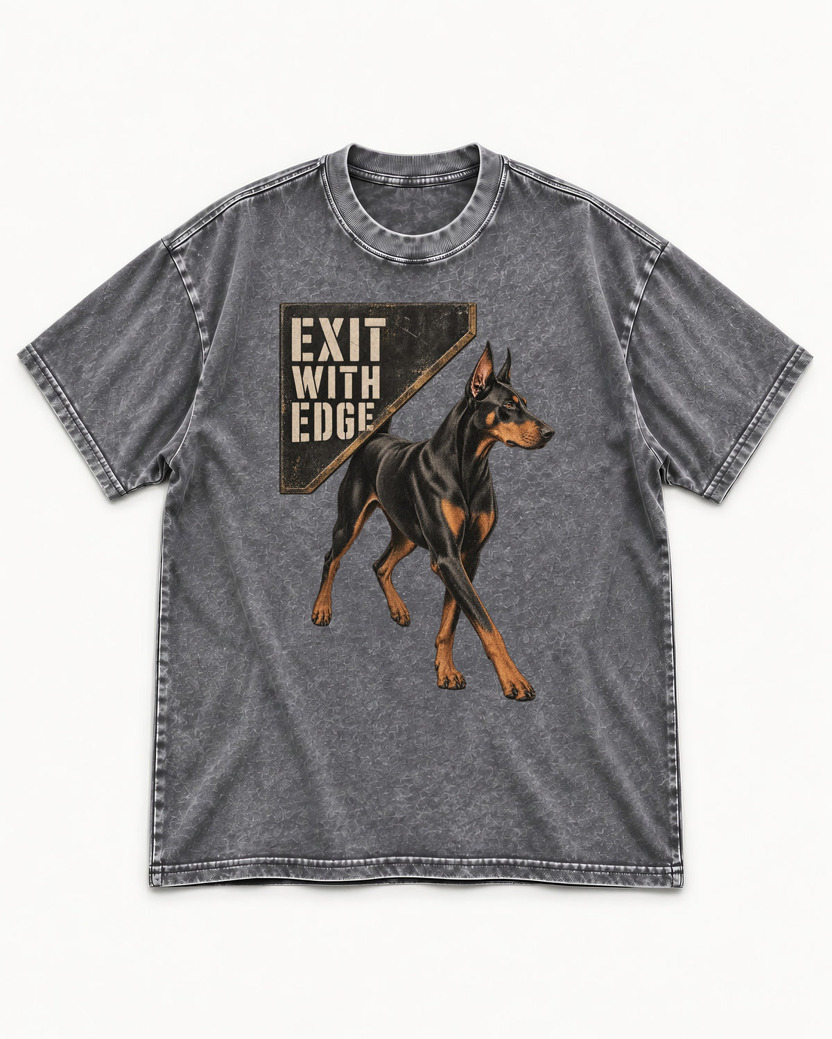 Exit with Doberman Edge Washed Tee in Gray, flat lay product photo