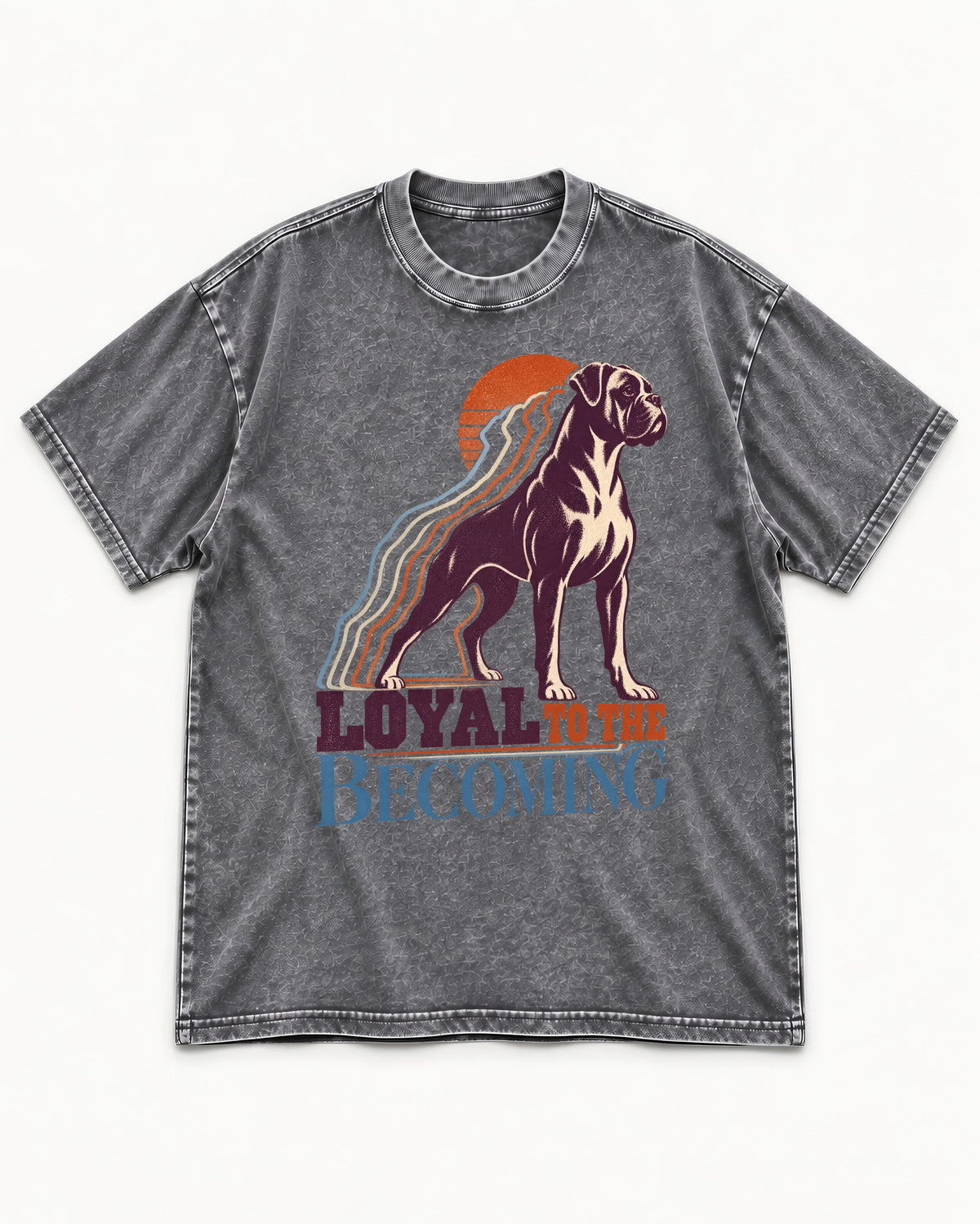 Boxer Loyal to the Becoming Washed Tee in Gray, flat lay product photo