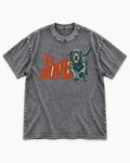 Labrador Retriever On the Move Running Graphic Washed Tee in Gray, flat lay product photo