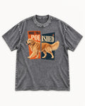 Golden Retriever More Than Polished Split Panel Graphic Washed Tee in Gray, flat lay product photo
