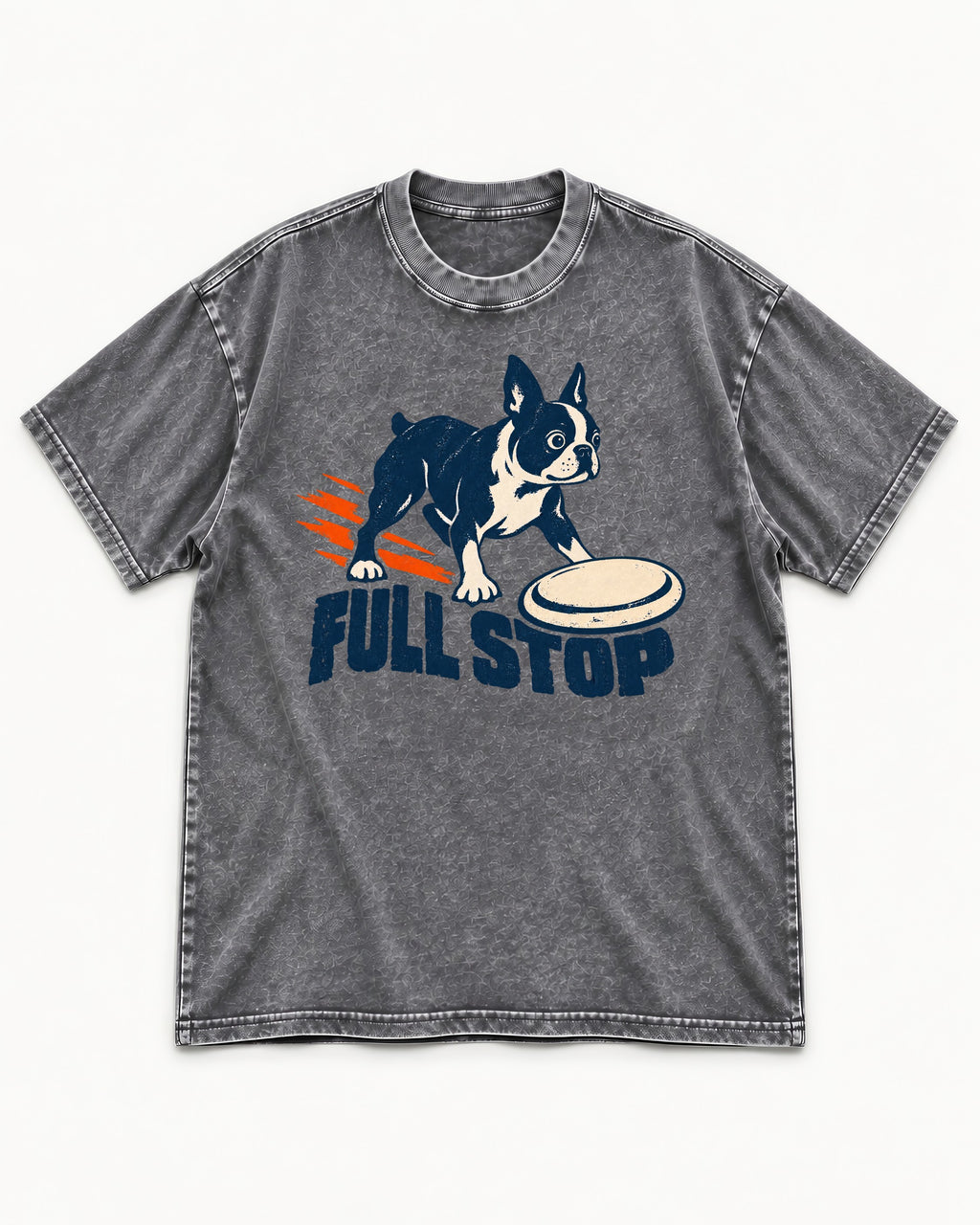 Boston Terrier Full Stop Washed Tee in Gray, flat lay product photo