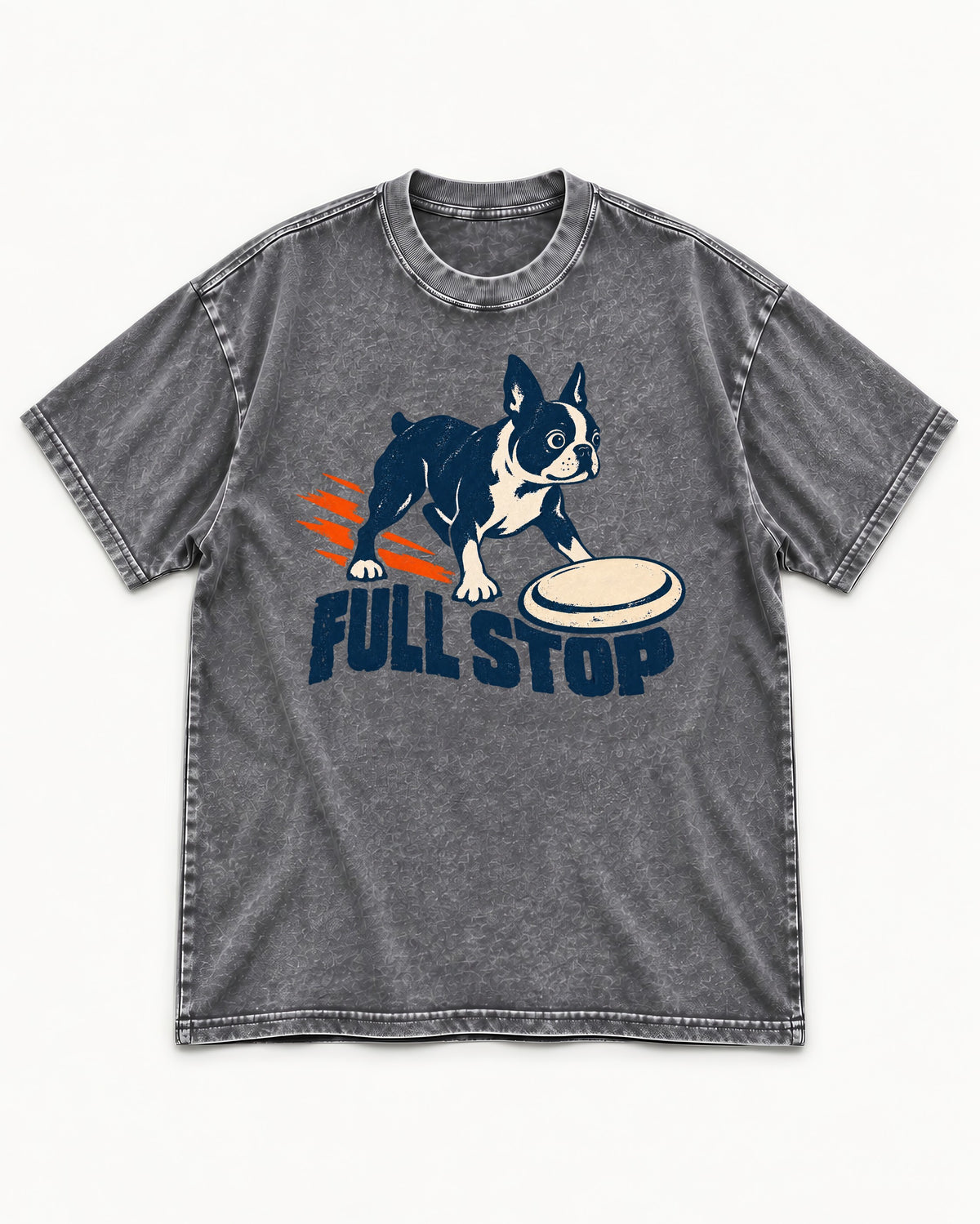 Boston Terrier Full Stop Washed Tee in Gray, flat lay product photo