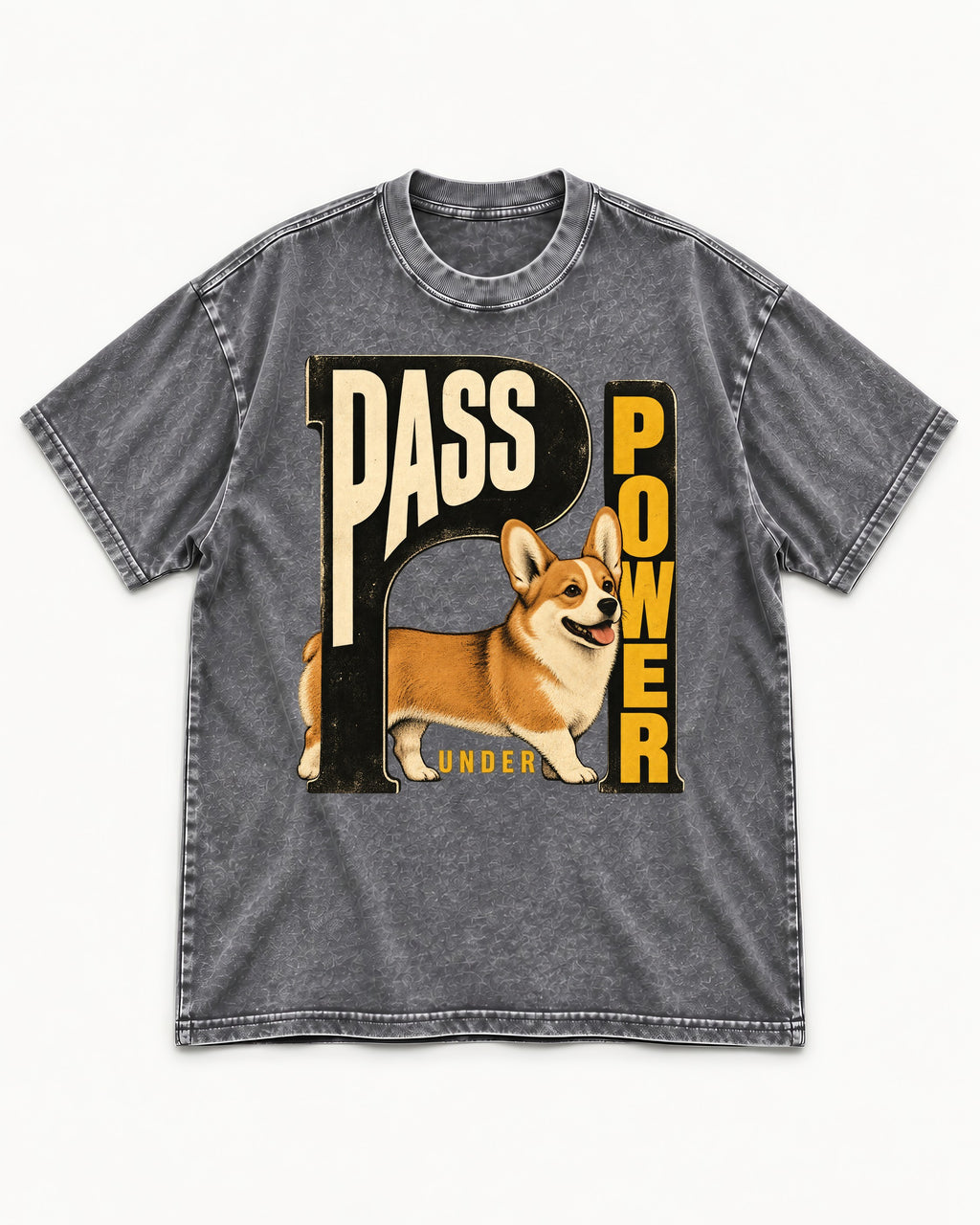 Corgi Power Washed Tee in Gray, flat lay product photo