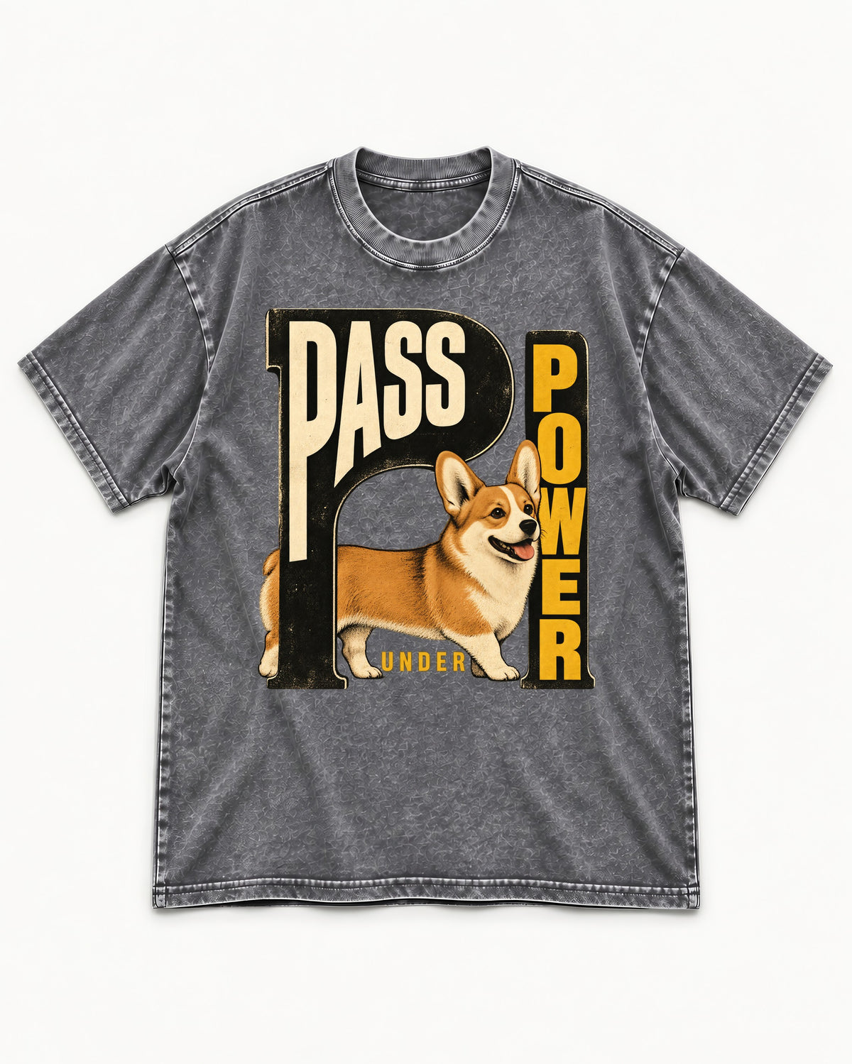 Corgi Power Washed Tee in Gray, flat lay product photo