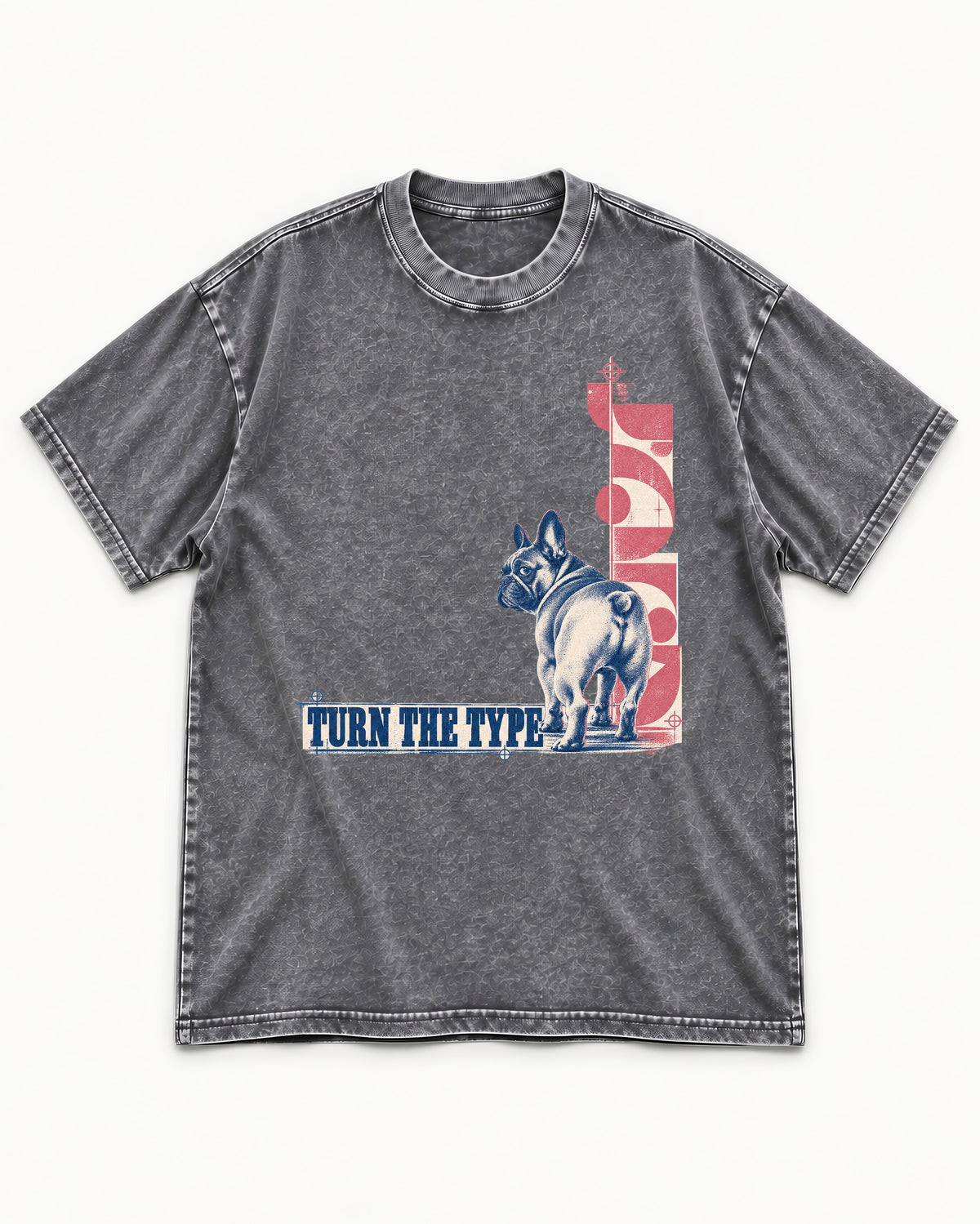 Frenchie Turn the Type Washed Tee in Gray, flat lay product photo