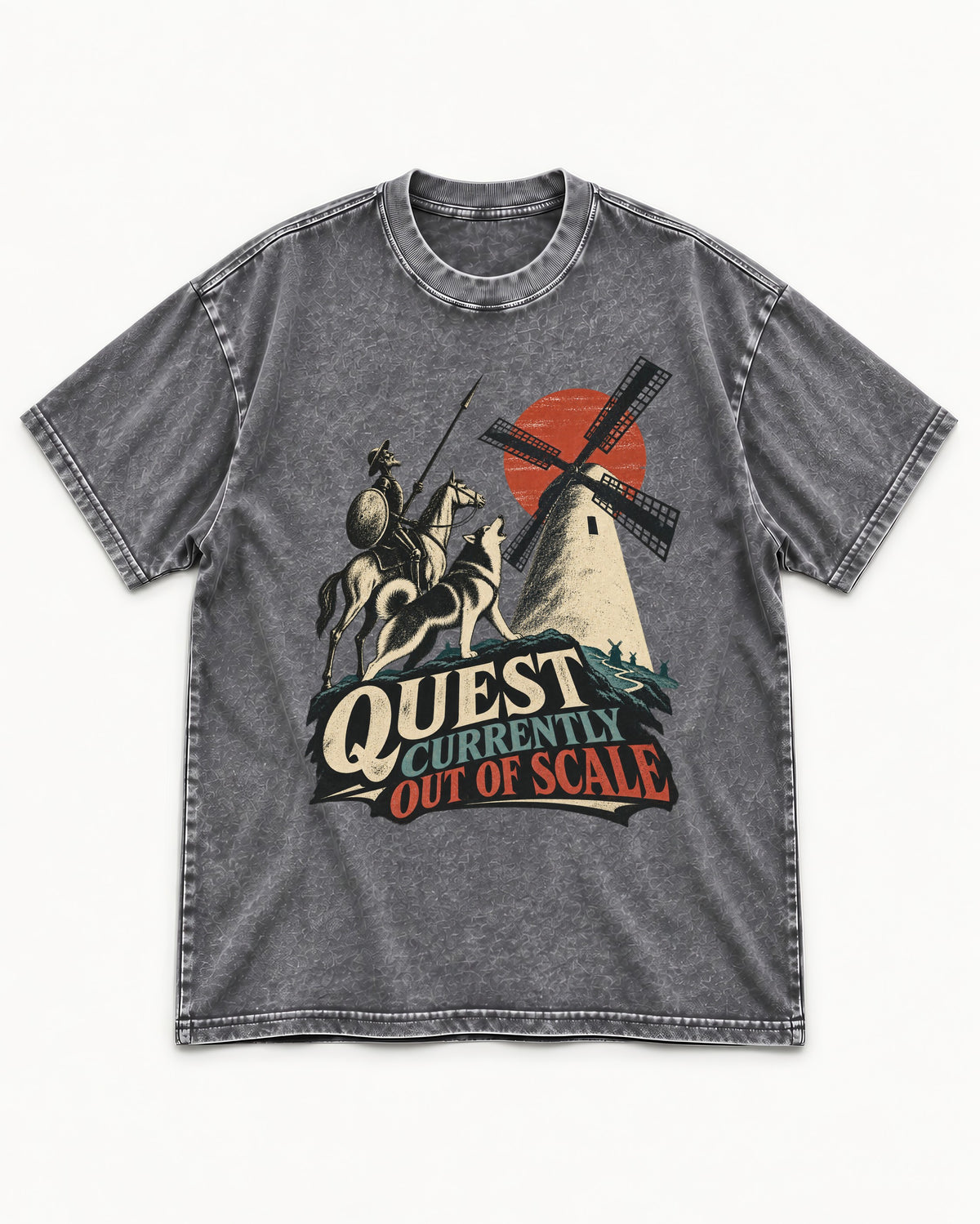 Husky Quest Out of Scale Washed Tee in Gray, flat lay product photo