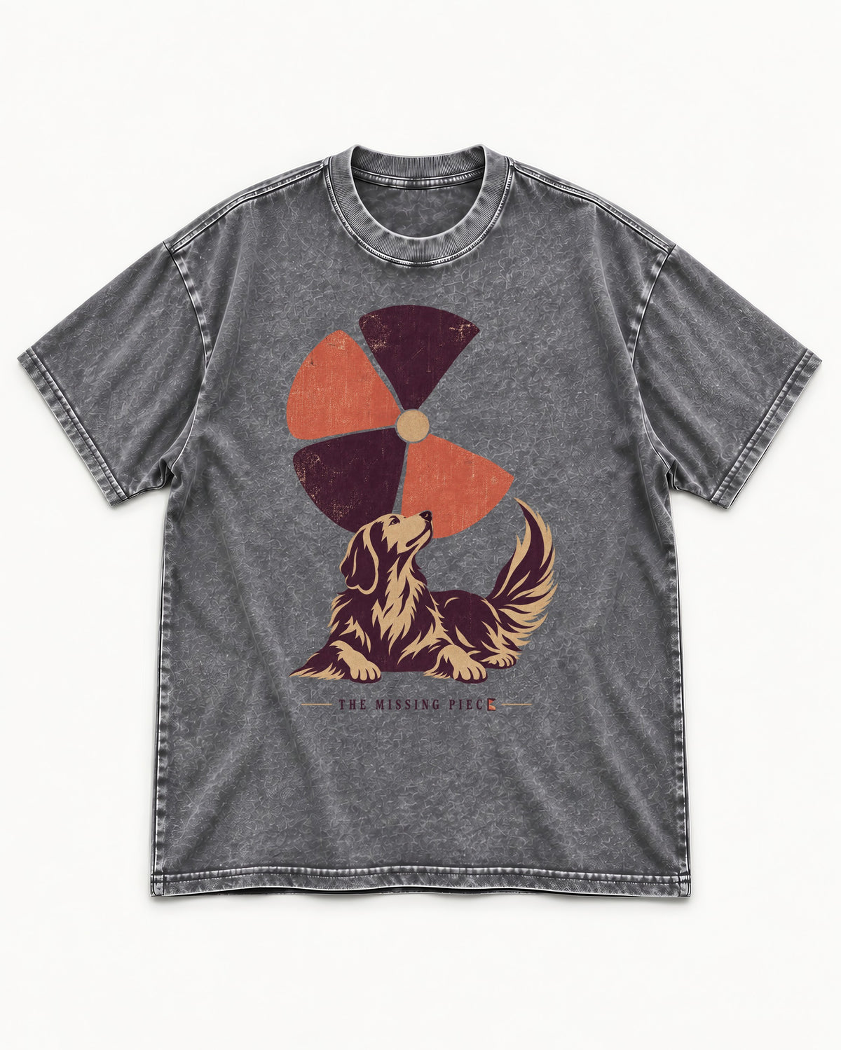 Golden Retriever Is My Missing Piece Washed Tee in Gray, flat lay product photo