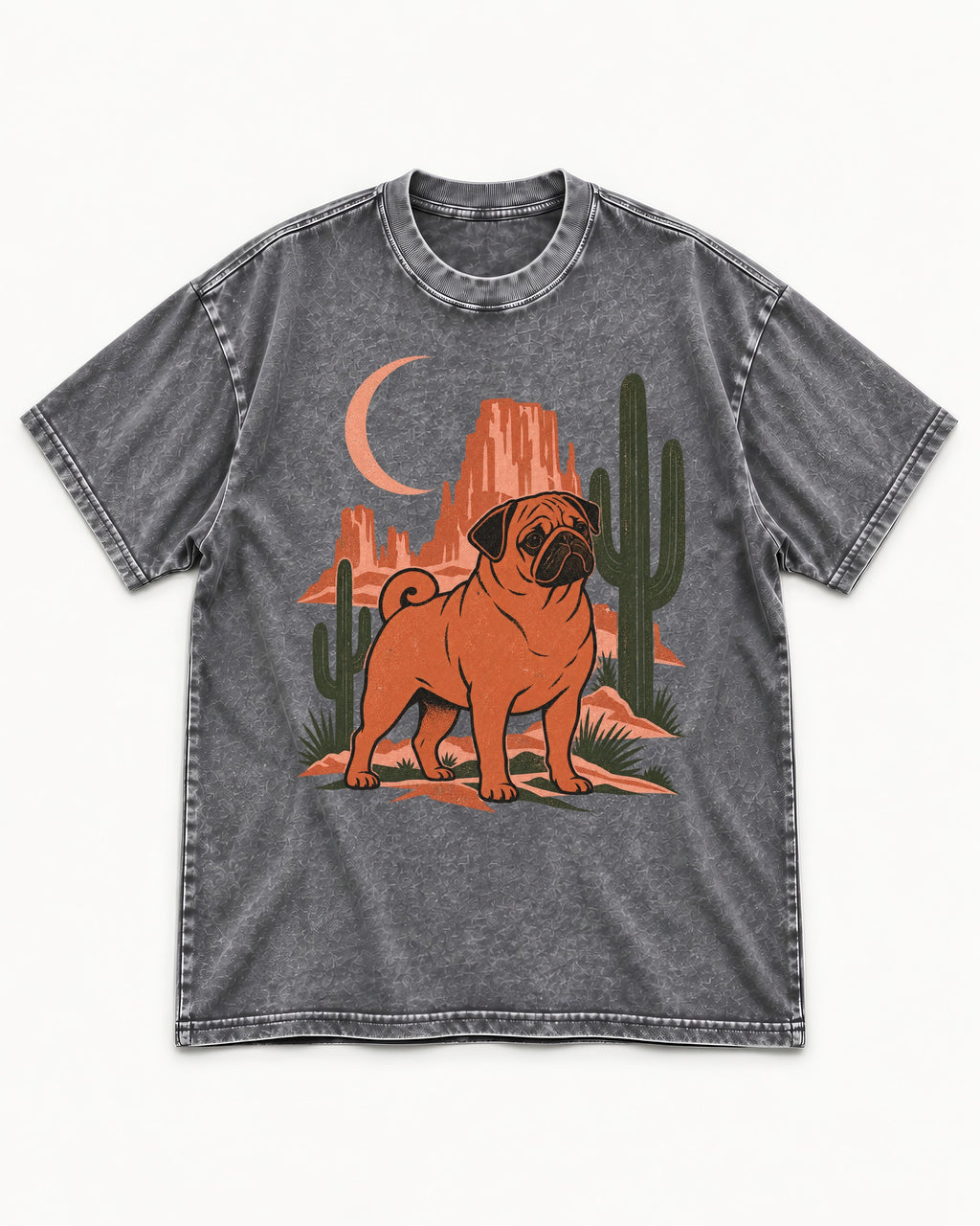 Pug Wild at Heart Washed Tee in Gray, flat lay product photo