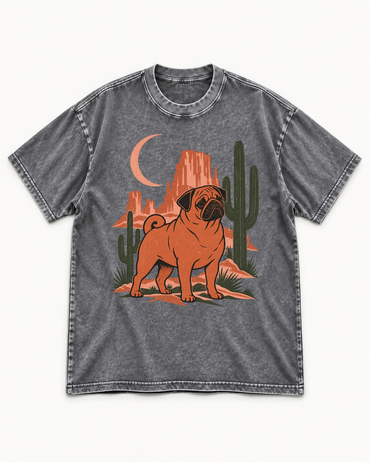 Pug Wild at Heart Washed Tee in Gray, flat lay product photo