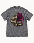 Rottweiler Stronger Together Still Foundation Stone Graphic Washed Tee in Gray, flat lay product photo