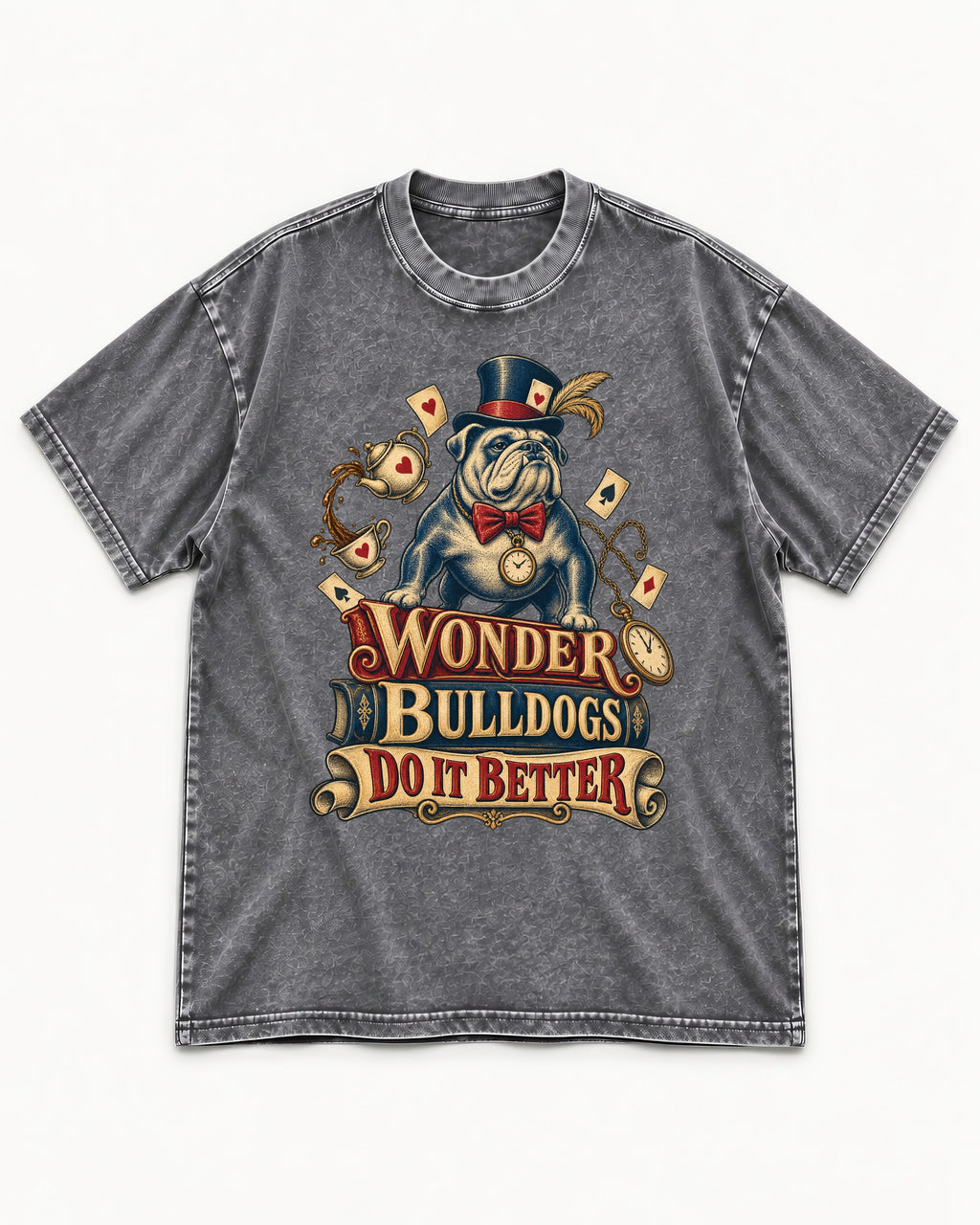 Wonder English Bulldog Washed Tee in Gray, flat lay product photo