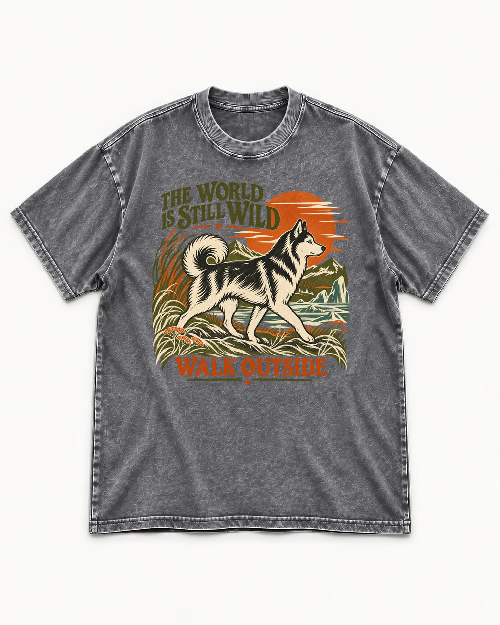 Walk Outside with Husky Washed Tee in Gray, flat lay product photo