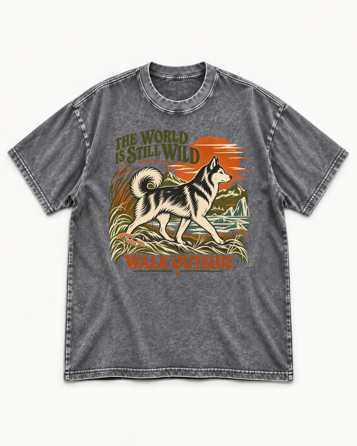 Walk Outside with Husky Washed Tee in Gray, flat lay product photo