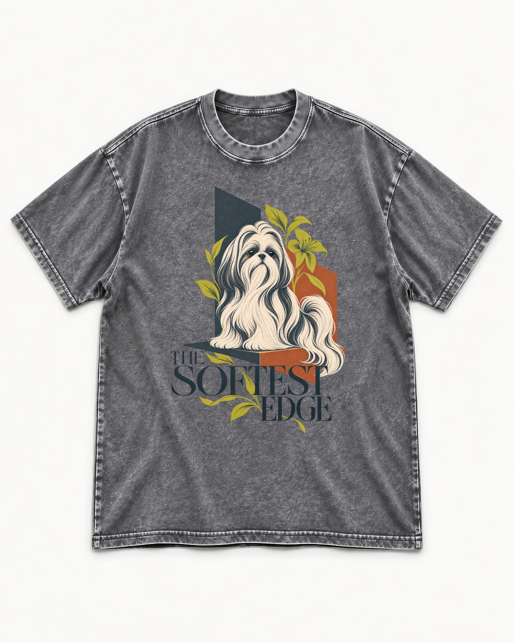 Shih Tzu The Softest Edge Washed Tee in Gray, flat lay product photo