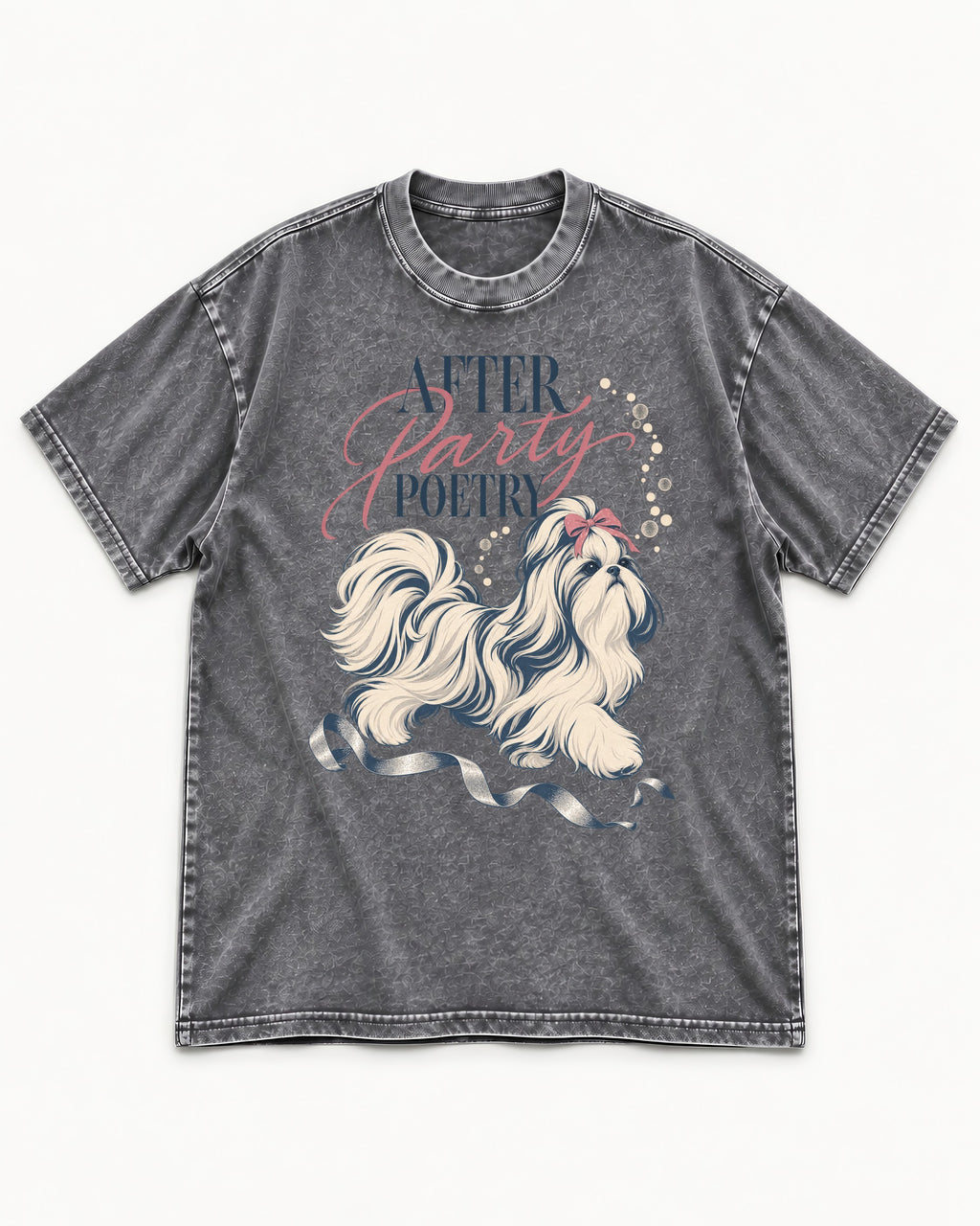 After Party Poetry Shih Tzu Washed Tee in Gray, flat lay product photo