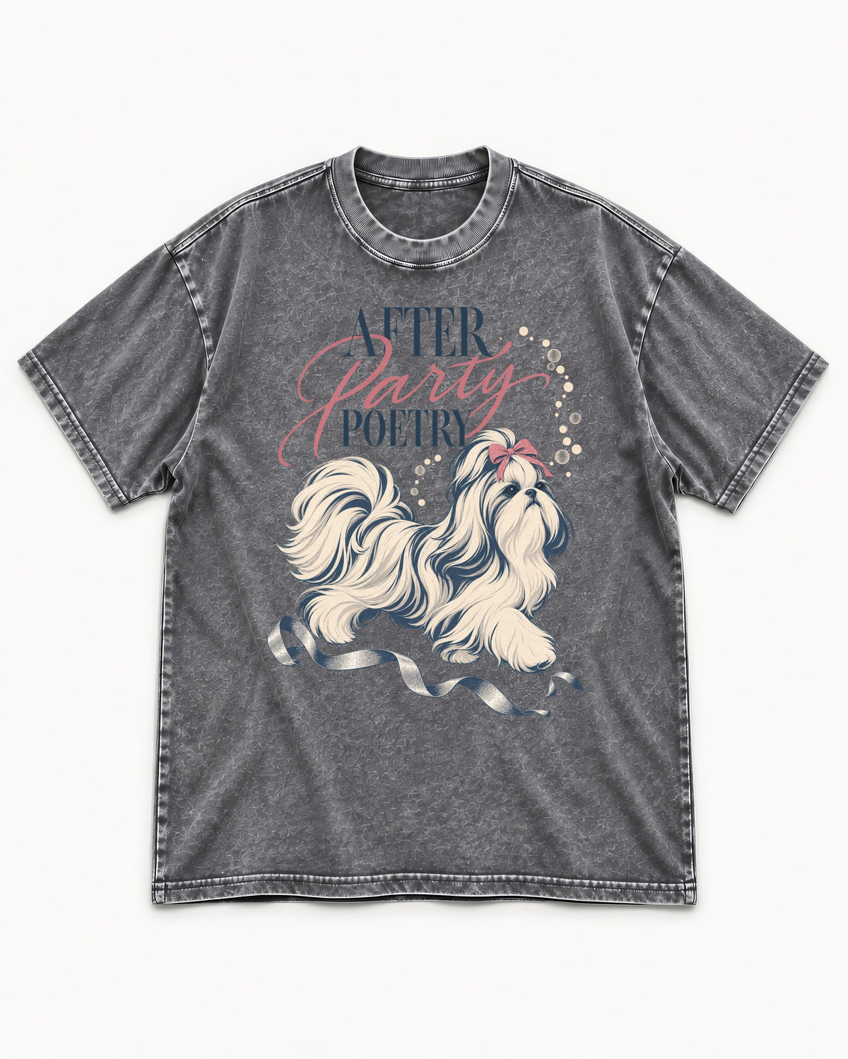 After Party Poetry Shih Tzu Washed Tee in Gray, flat lay product photo