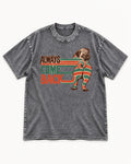 Pug Always Come Back Striped Body Graphic Washed Tee in Gray, flat lay product photo