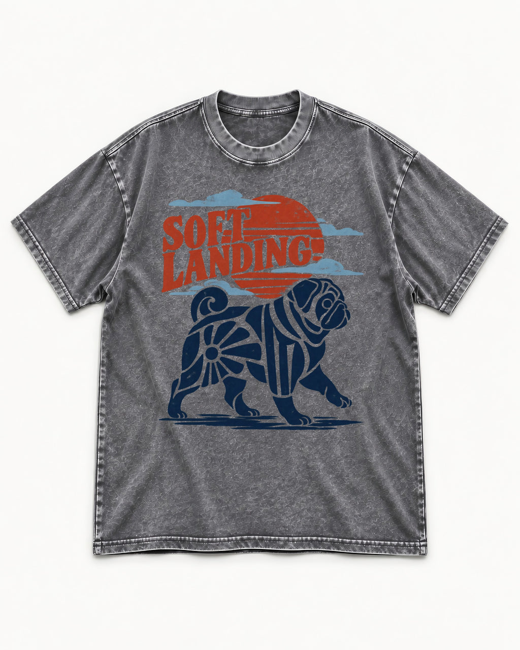 Pug's Soft Landing Washed Tee in Gray, flat lay product photo