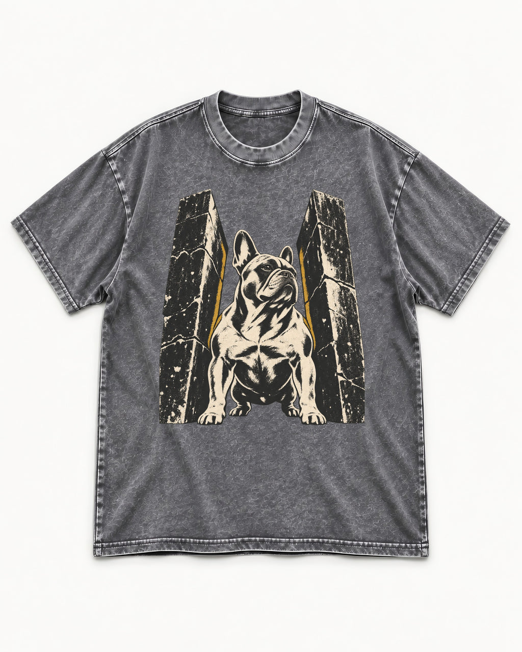 Frenchie Unbreakable Washed Tee in Gray, flat lay product photo