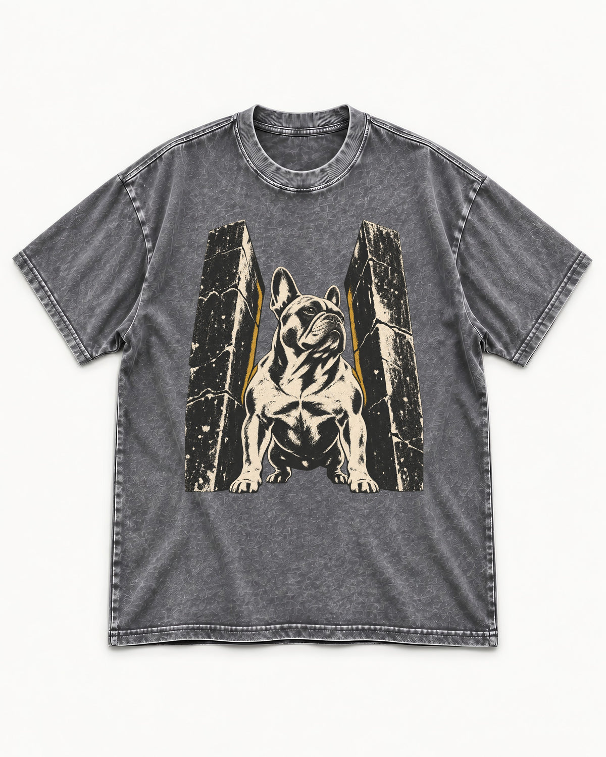 Frenchie Unbreakable Washed Tee in Gray, flat lay product photo