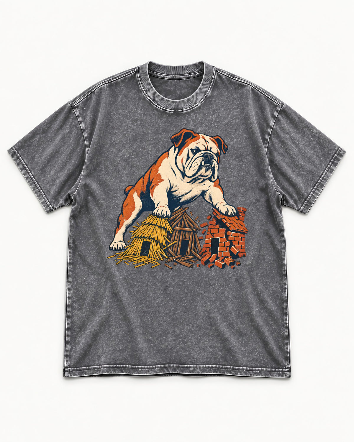 English Bulldog Huff and Puff Washed Tee in Gray, flat lay product photo