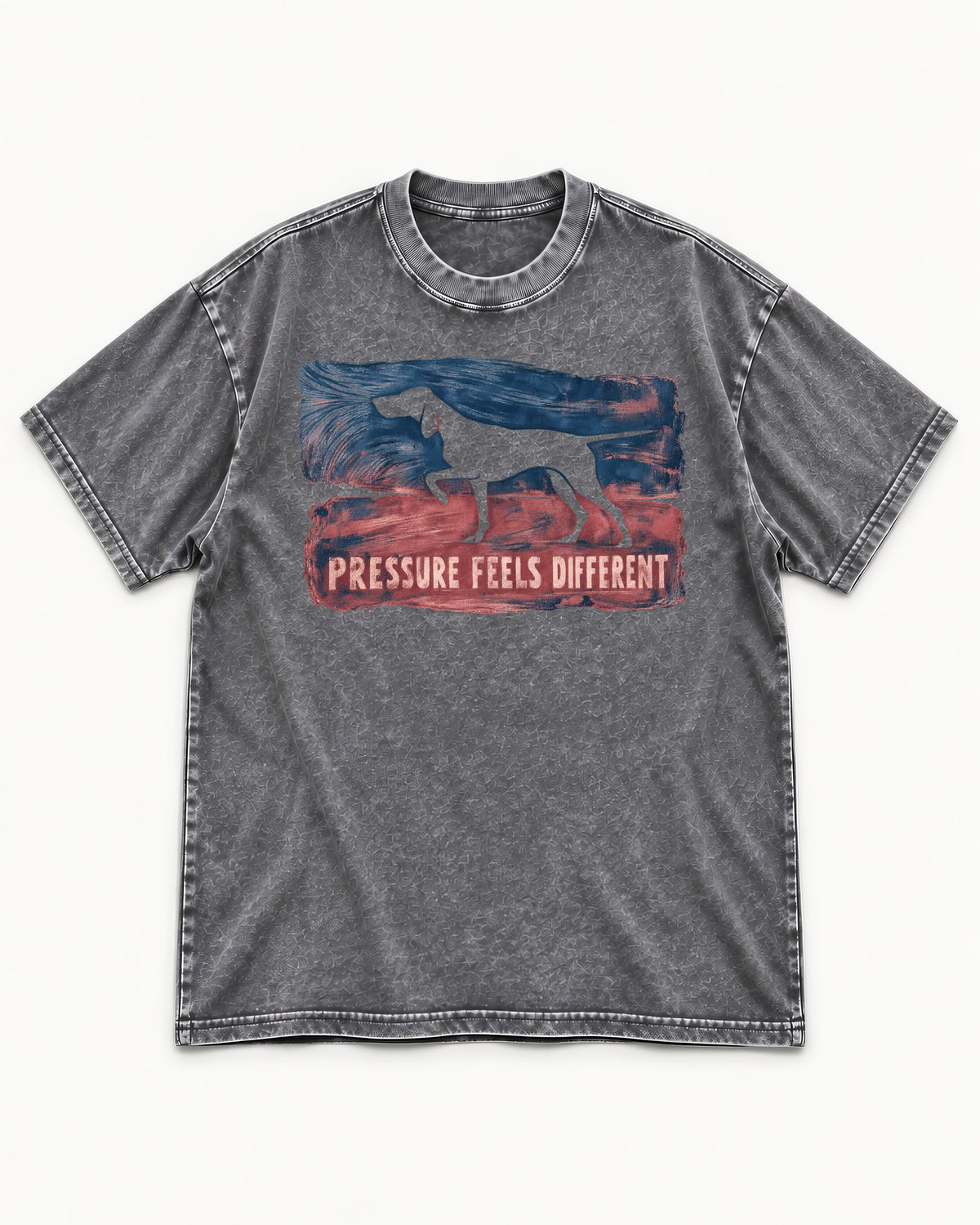 German Shorthaired Pointer Pressure Feels Different Monotype Graphic Washed Tee in Gray, flat lay product photo