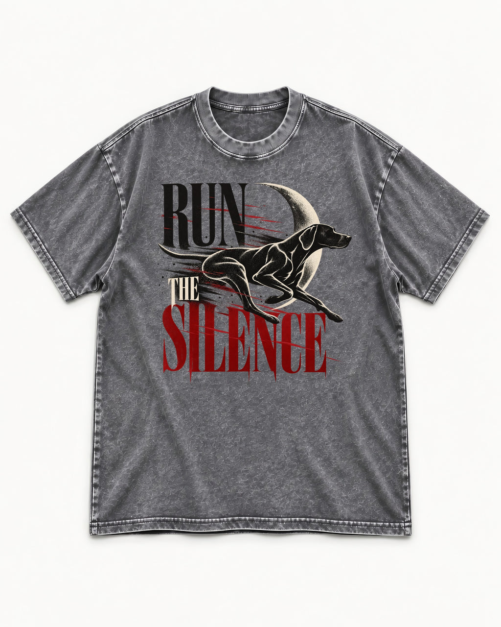 Run the Silence German Shorthaired Pointer Washed Tee in Gray, flat lay product photo