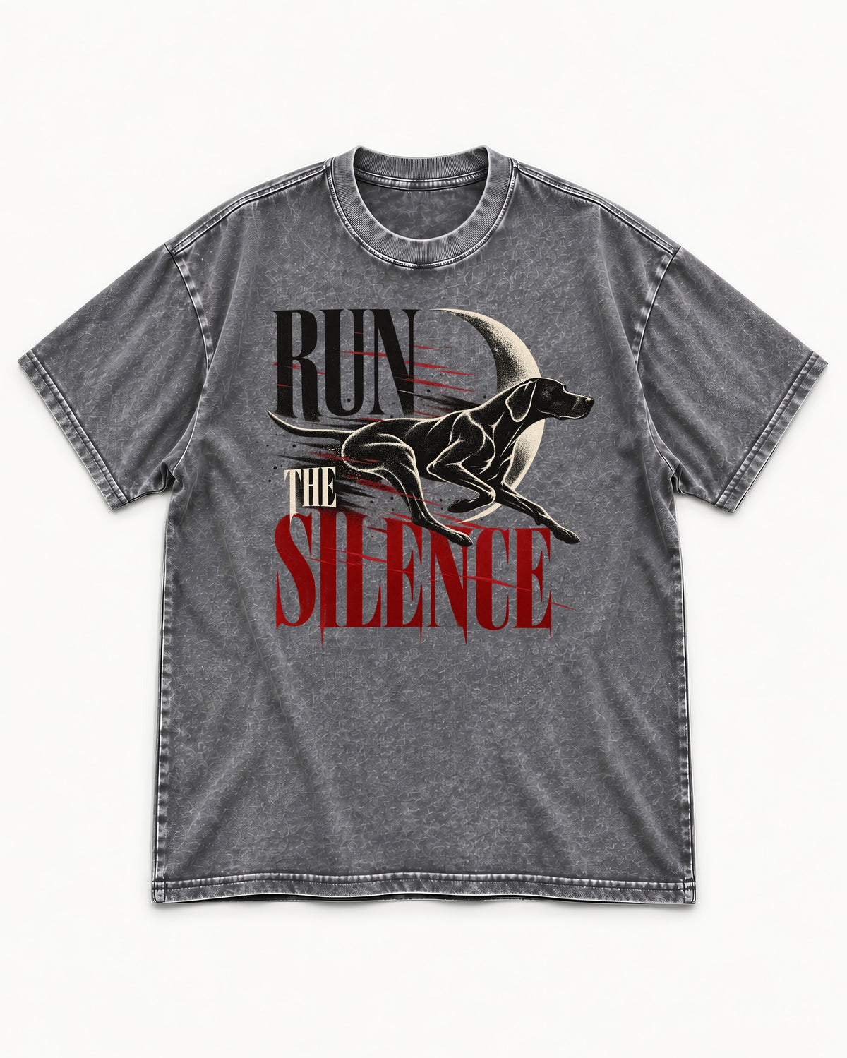 Run the Silence German Shorthaired Pointer Washed Tee in Gray, flat lay product photo