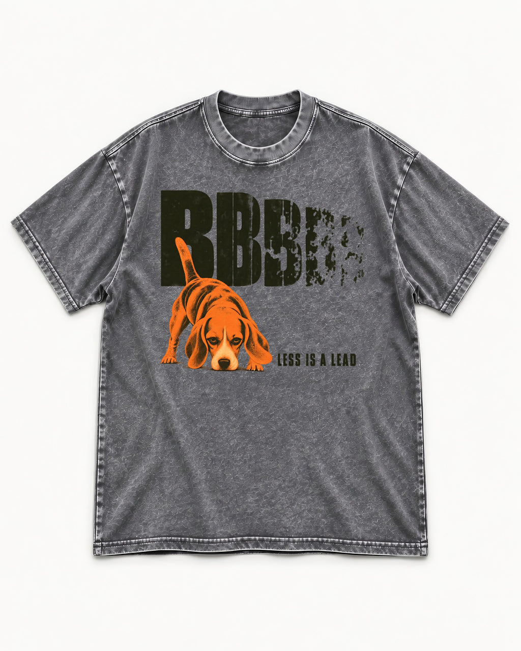 Less Is a Lead Beagle Washed Tee in Gray, flat lay product photo