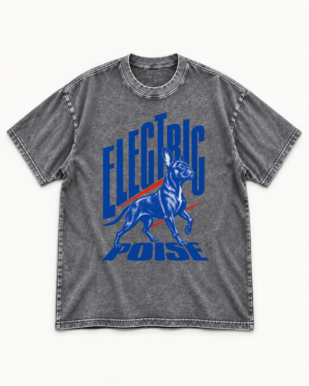 Boston Terrier Electric Poise Washed Tee in Gray, flat lay product photo