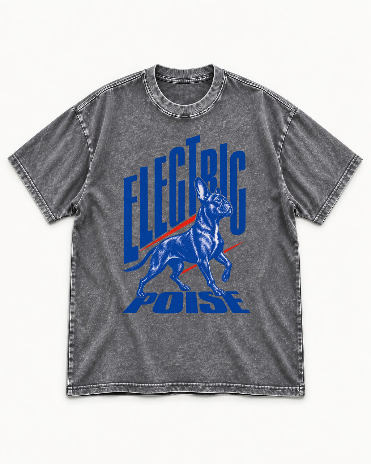 Boston Terrier Electric Poise Washed Tee in Gray, flat lay product photo