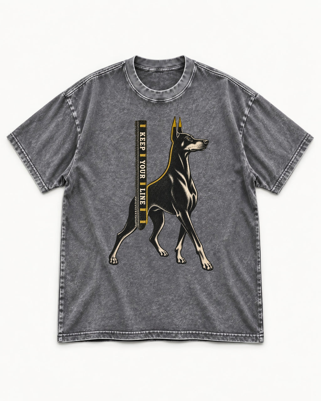 Keep Your Line Doberman Washed Tee in Gray, flat lay product photo