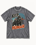 Shih Tzu Keep It Human Radio Signal Graphic Washed Tee in Gray, flat lay product photo