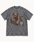 Labrador Retriever Displace the Grid Breaking Plank Graphic Washed Tee in Gray, flat lay product photo