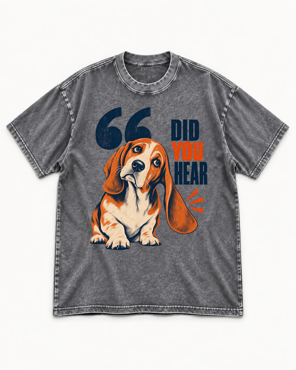 Did You Hear Beagle Washed Tee in Gray, flat lay product photo