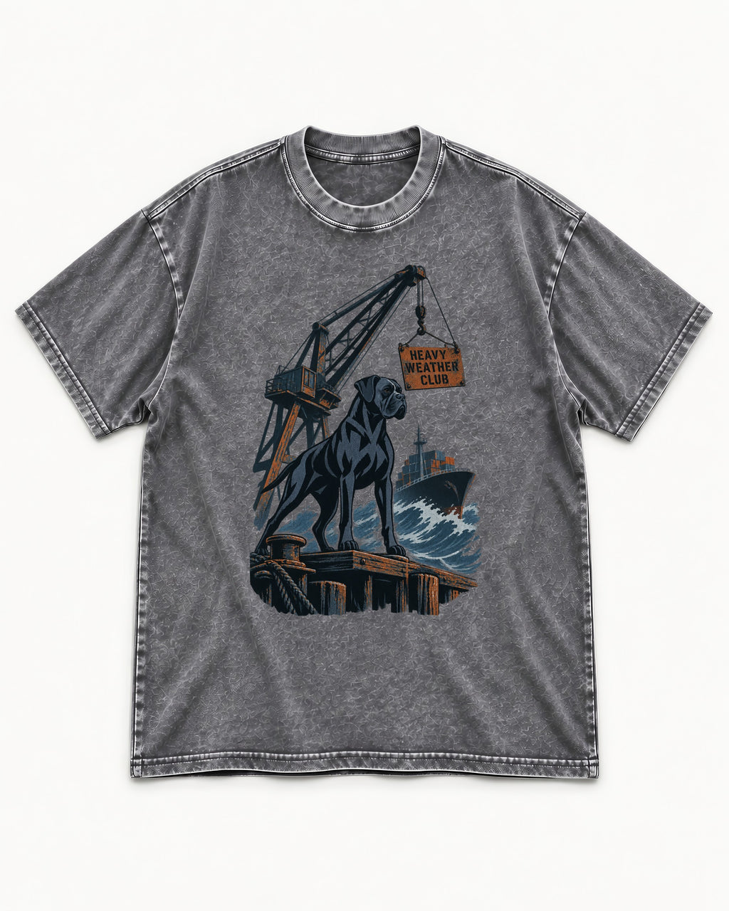 Boxer Heavy Weather Club Washed Tee in Gray, flat lay product photo