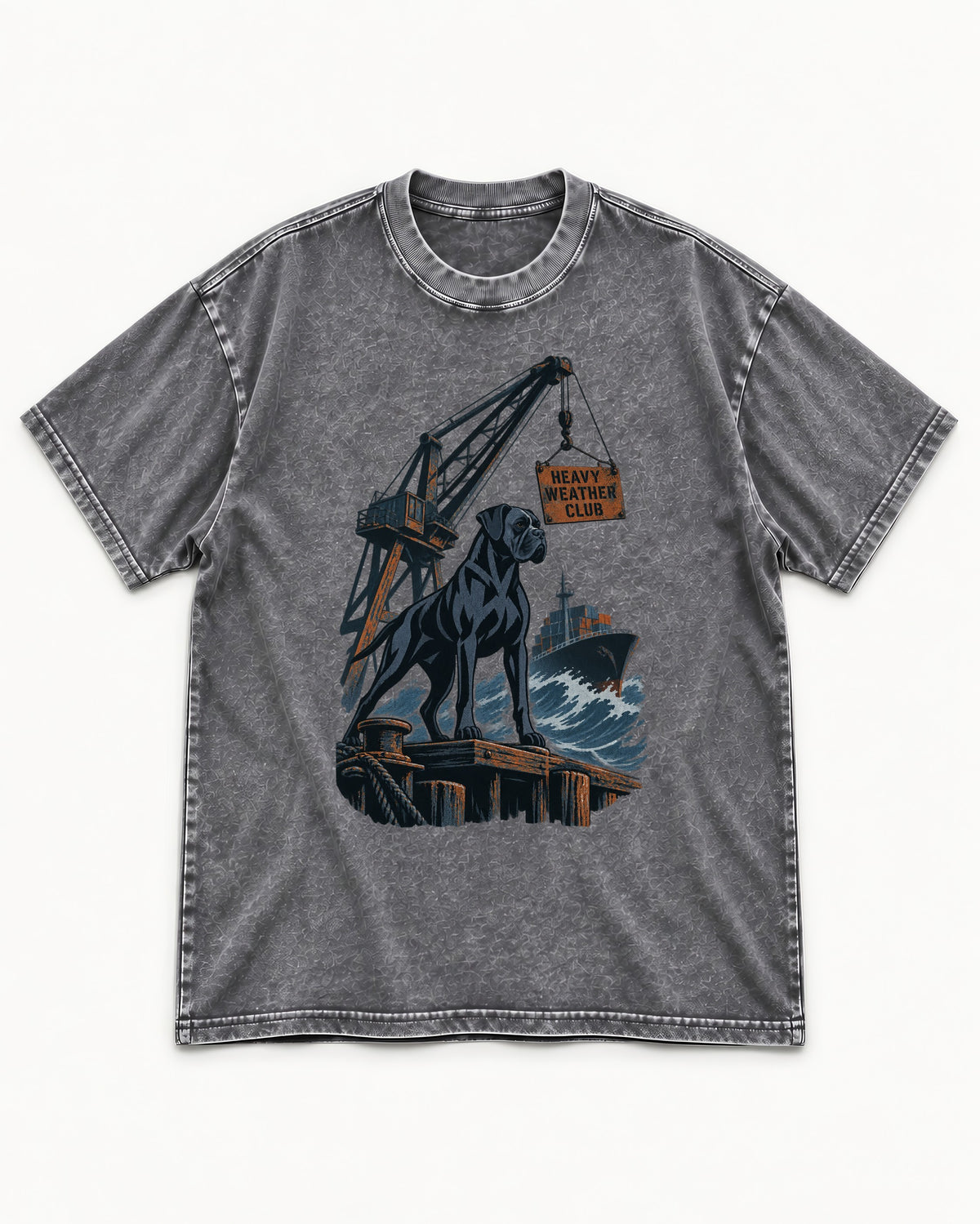 Boxer Heavy Weather Club Washed Tee in Gray, flat lay product photo