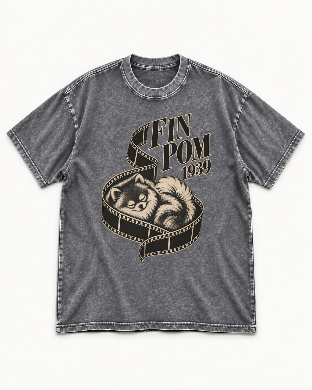 Fin Pomeranian Washed Tee in Gray, flat lay product photo