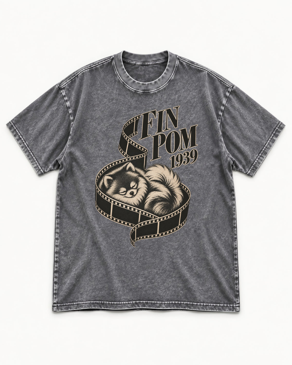 Fin Pomeranian Washed Tee in Gray, flat lay product photo