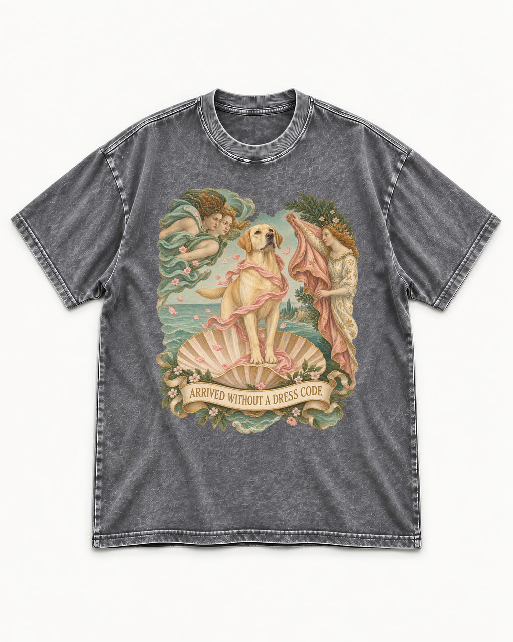 Labrador Retriever Without a Dress Code Washed Tee in Gray, flat lay product photo