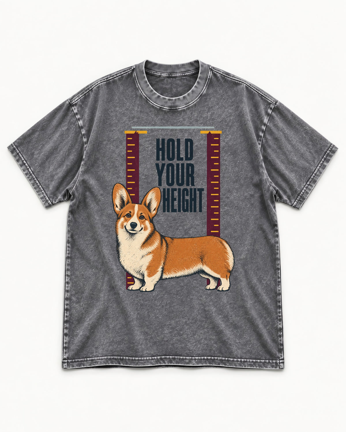 Corgi Hold Your Height Washed Tee in Gray, flat lay product photo