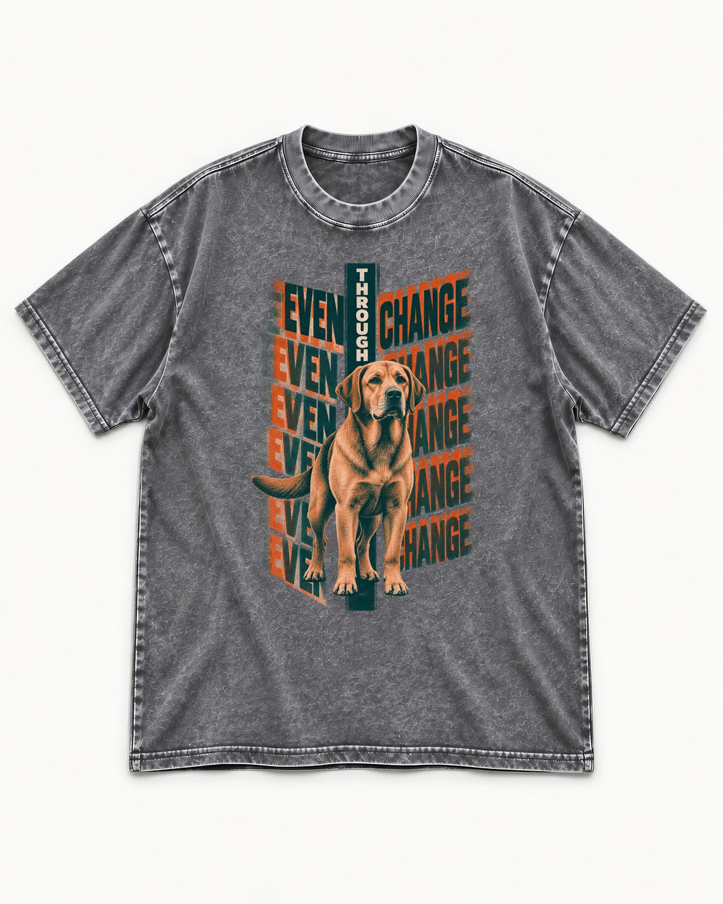 Labrador Retriever Even Through Change Repeated Poster Graphic Washed Tee in Gray, flat lay product photo