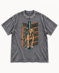 Labrador Retriever Even Through Change Repeated Poster Graphic Washed Tee in Gray, flat lay product photo