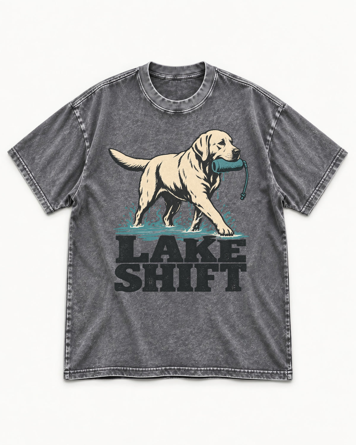 Lake Shift Labrador Retriever Washed Tee in Gray, flat lay product photo